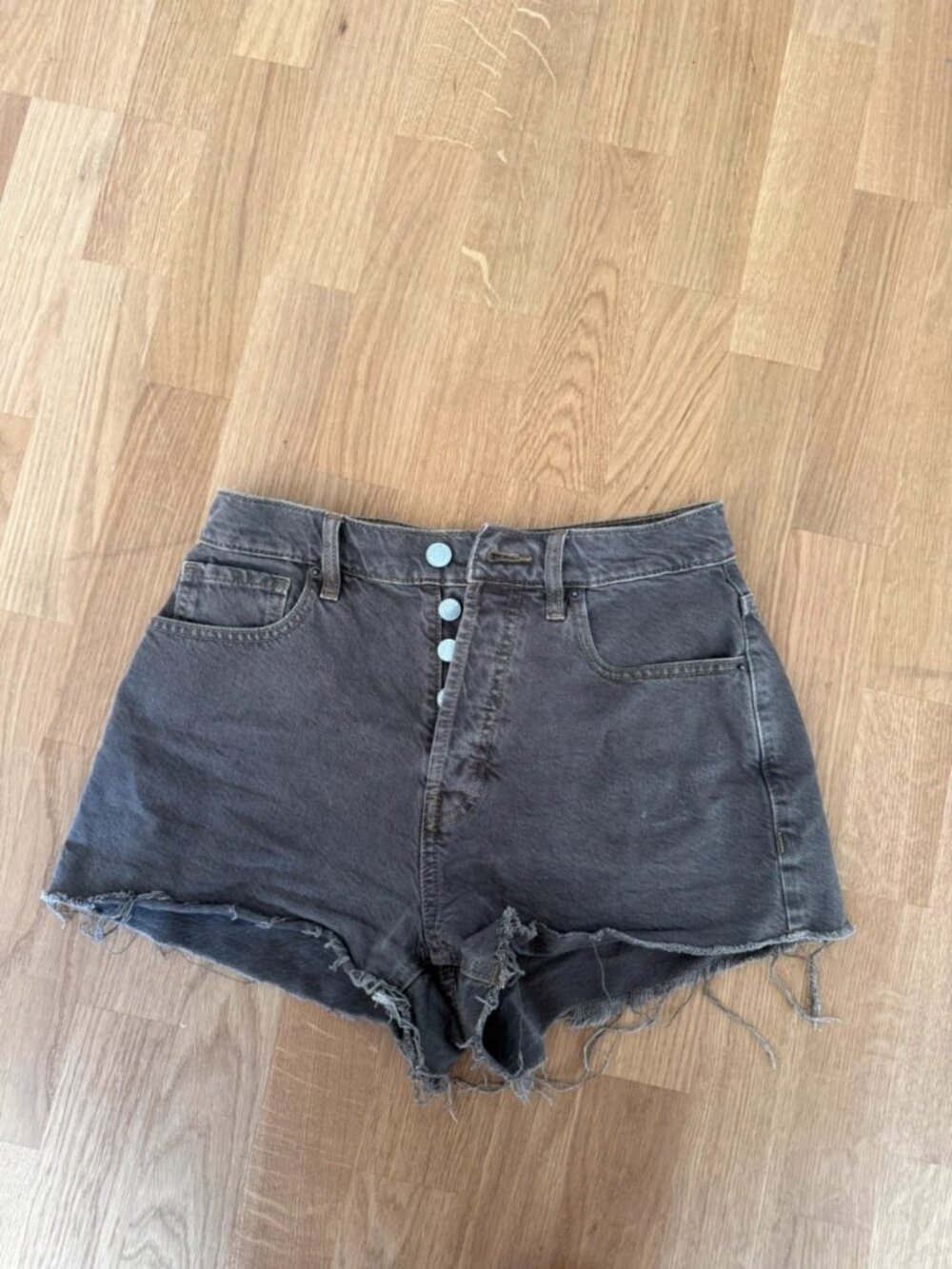 Charcoal High Waist Frayed Denim Shorts W26